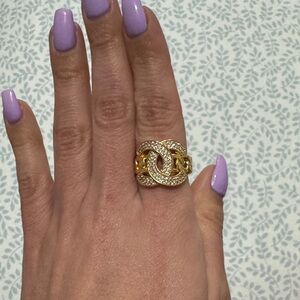 Gold Pavé Interlocking Chain Ring - Women Jewelry